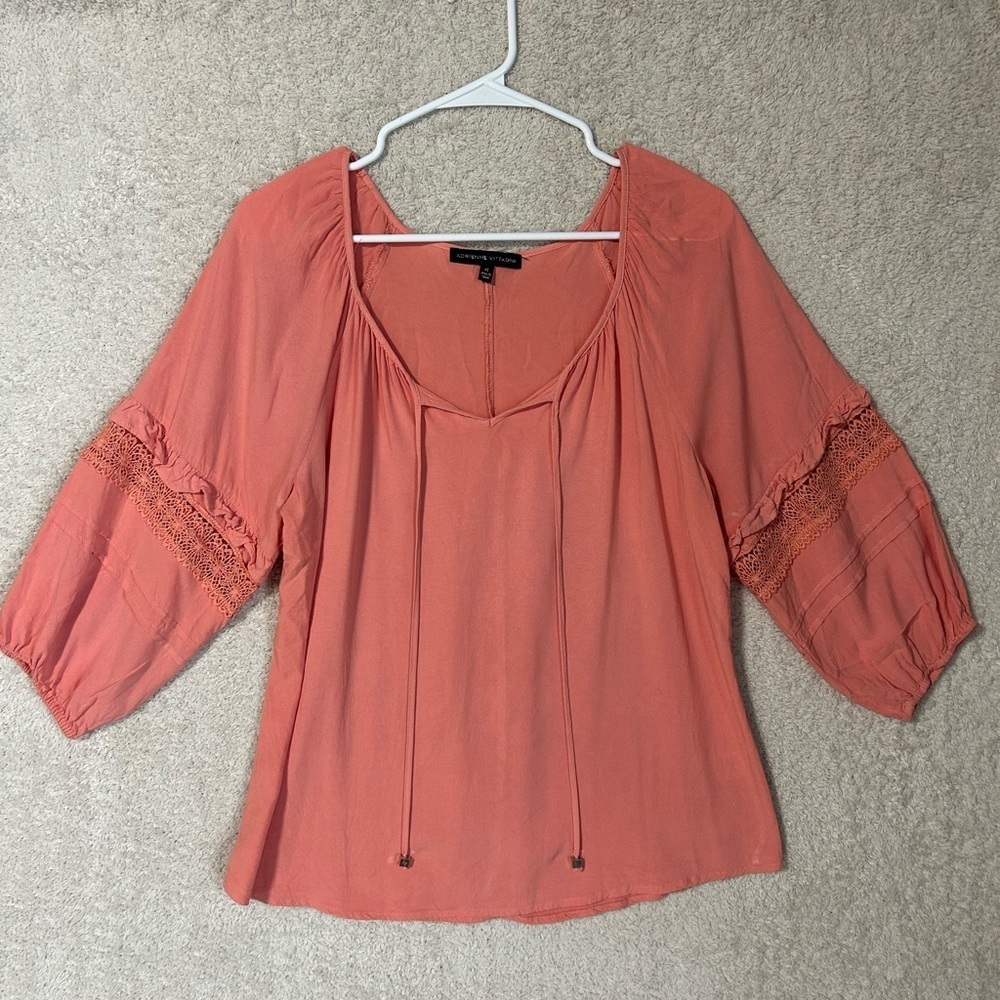 Adrienne Vittadini Peach Blouse with Lace Sleeves. Boho Vaca beach